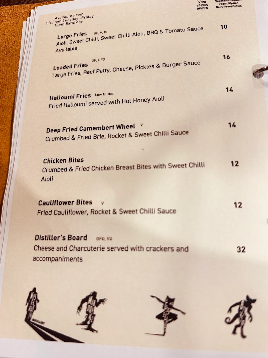Menu, Nosferatu Distillery Bar + Cafe