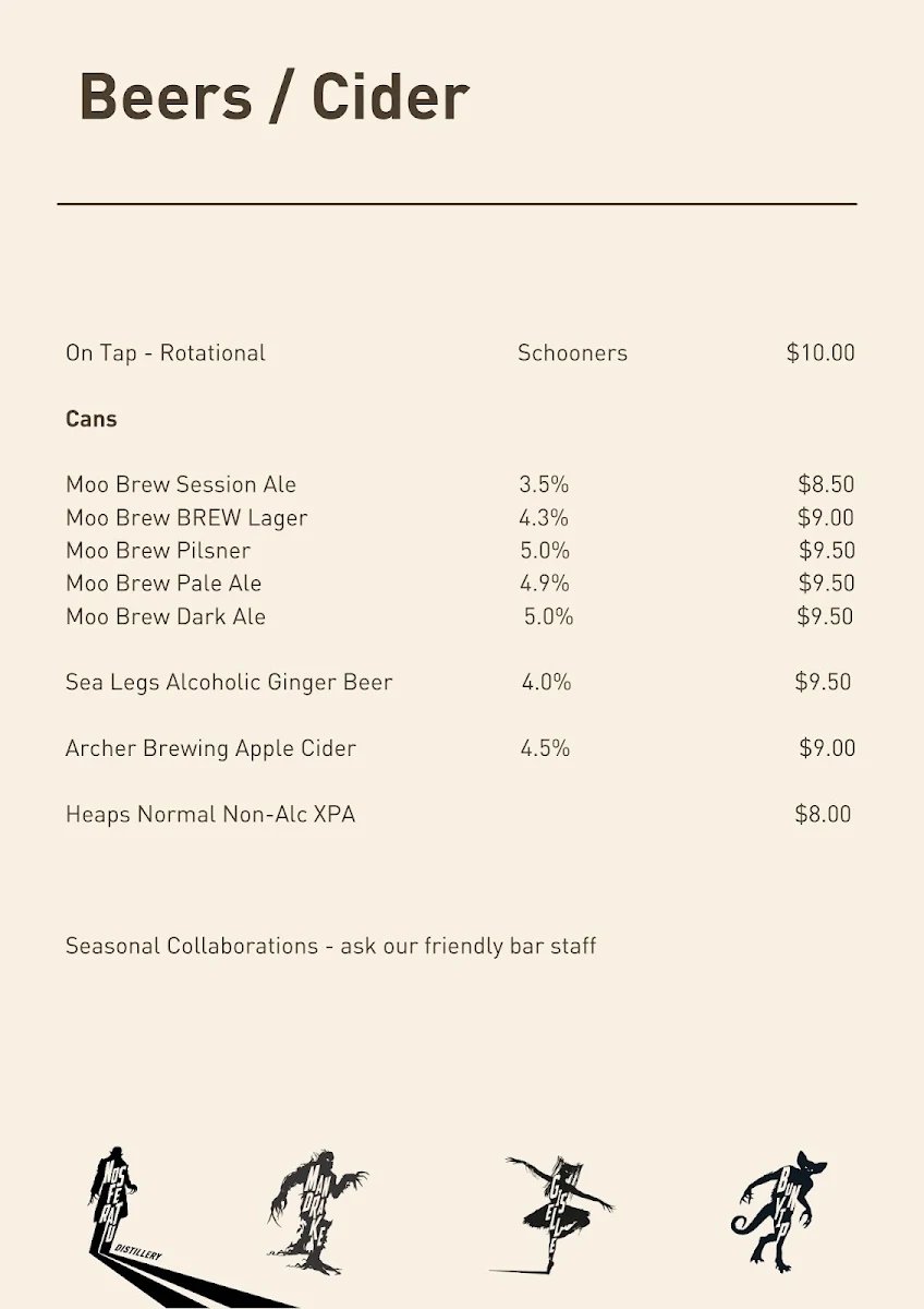 Menu, Nosferatu Distillery Bar + Cafe