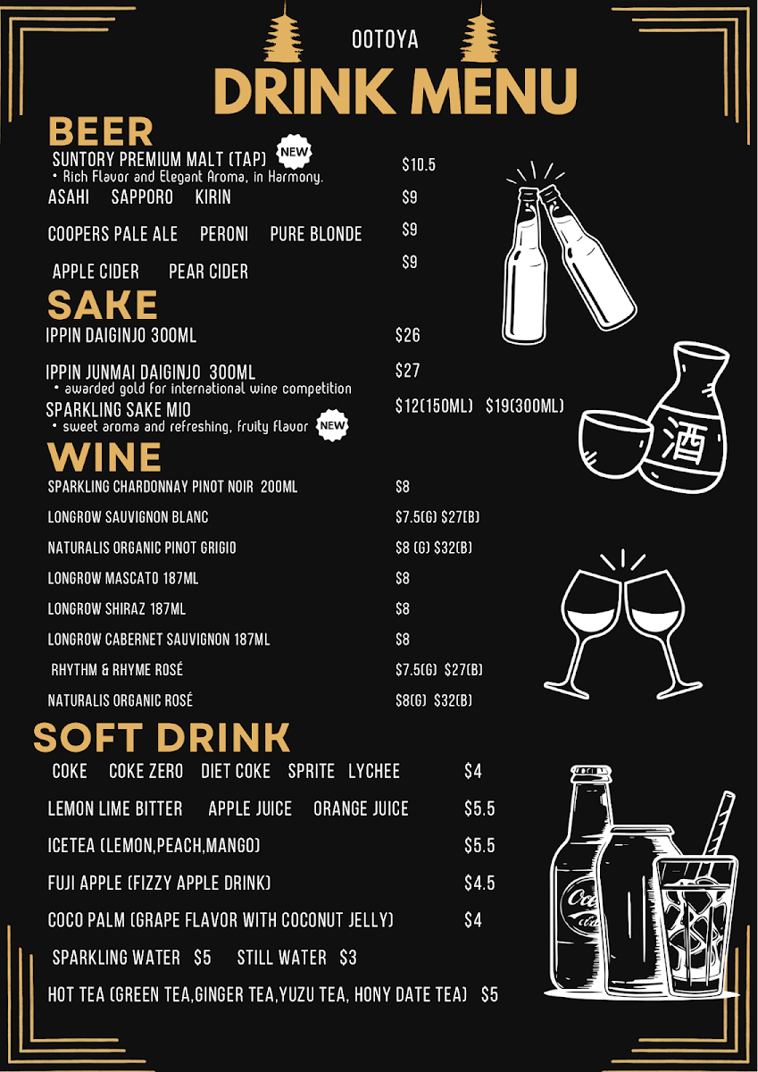 Menu, Ootoya Japanese Sushi Bar