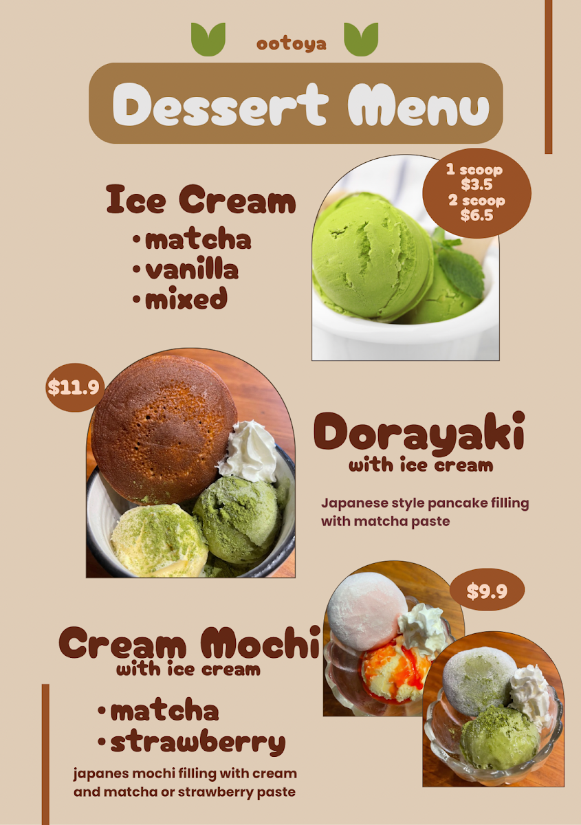 Menu, Ootoya Japanese Sushi Bar