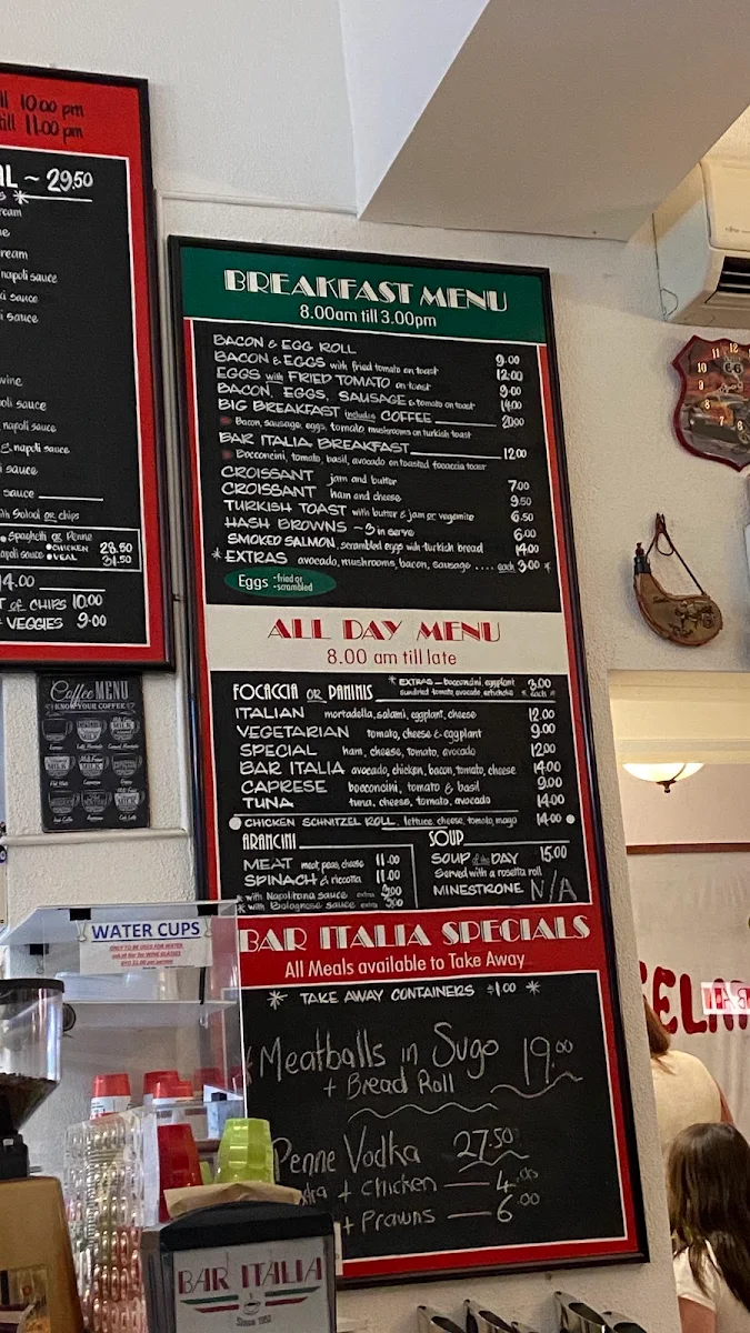 Menu, Bar Italia