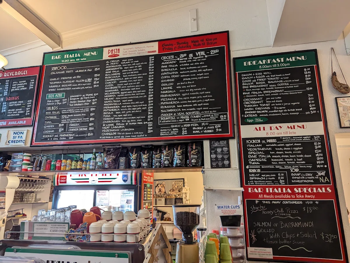Menu, Bar Italia