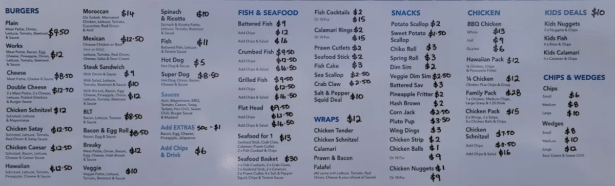 Menu, Salt Water Breeze Cafe & Takeaway