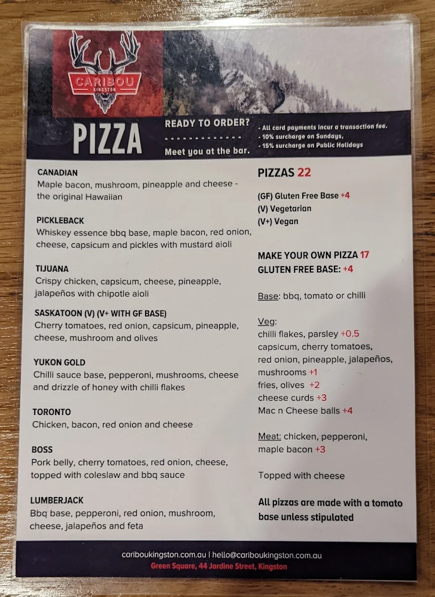 Menu, Caribou Kingston