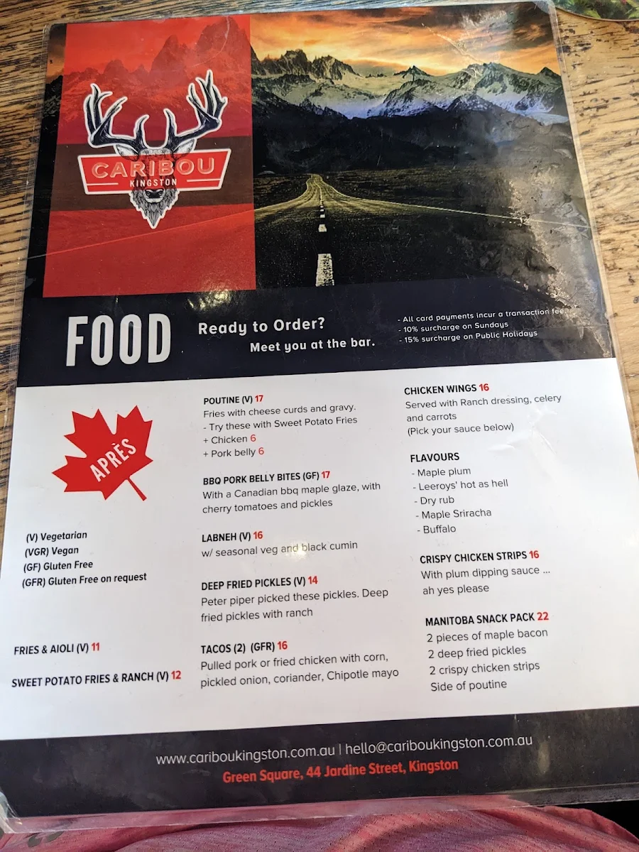 Menu, Caribou Kingston