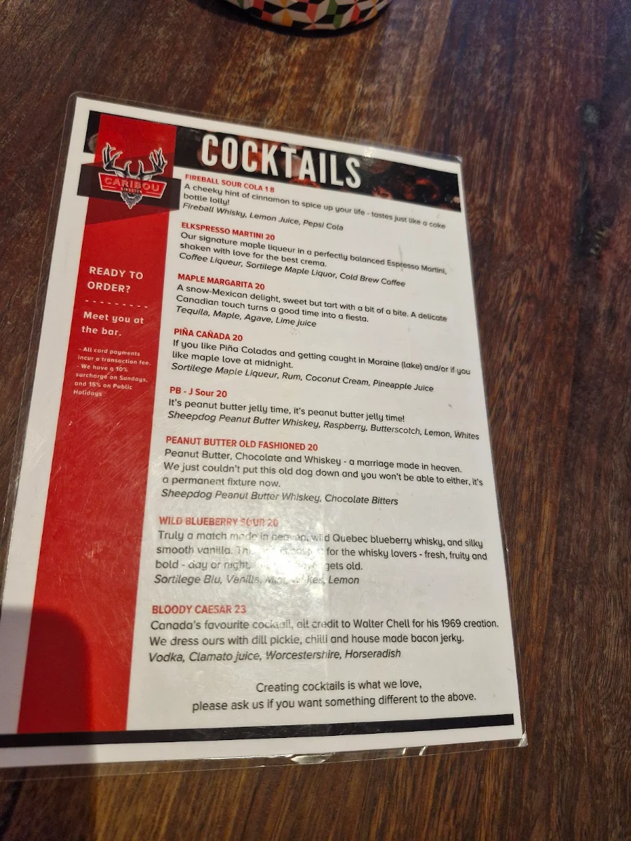 Menu, Caribou Kingston