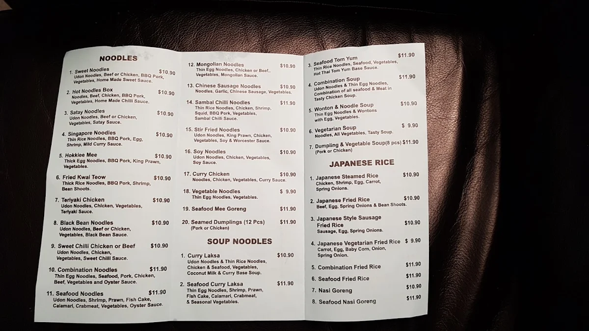 Menu, Dancing Wok