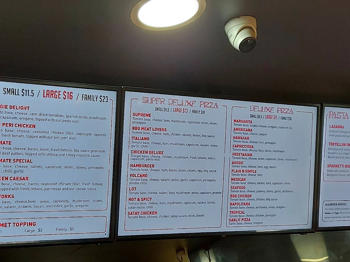 Menu, Big Mates Pizza