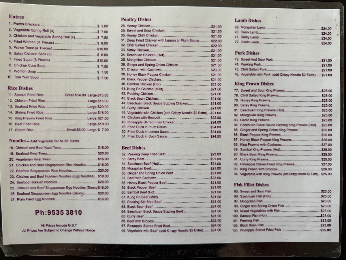 Menu, Happy Chinese Restaurant