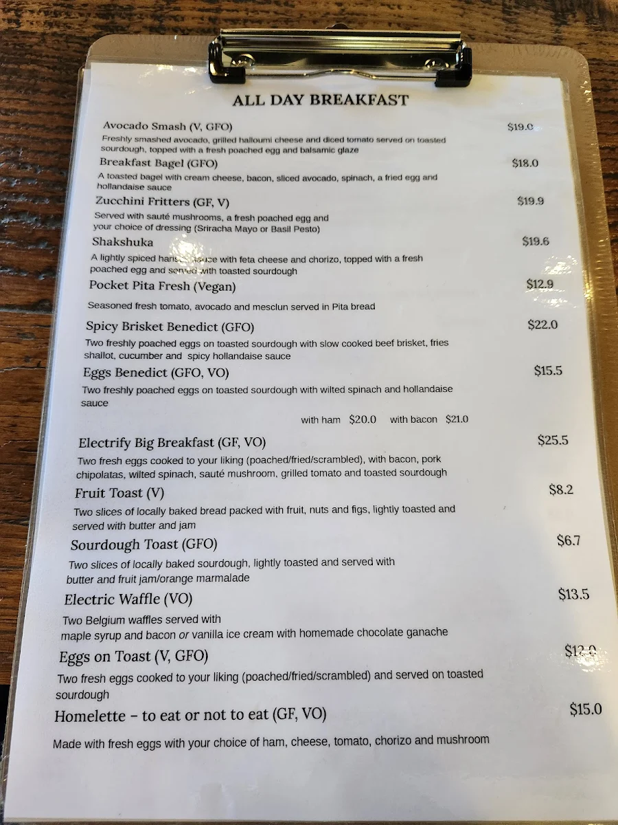Menu, The Electric Bean Co