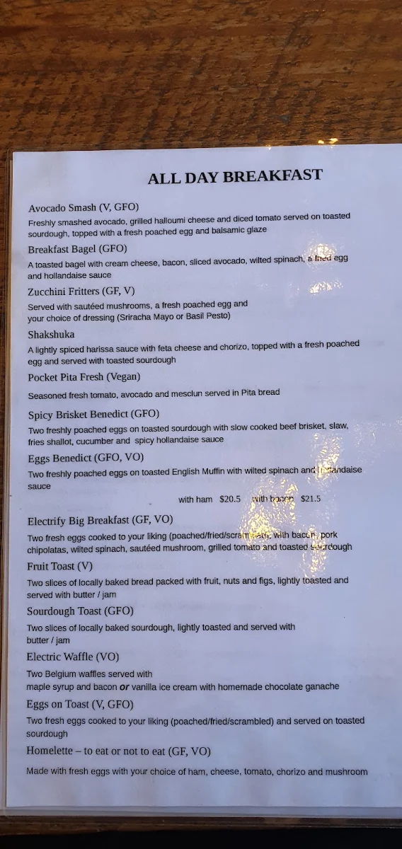 Menu, The Electric Bean Co