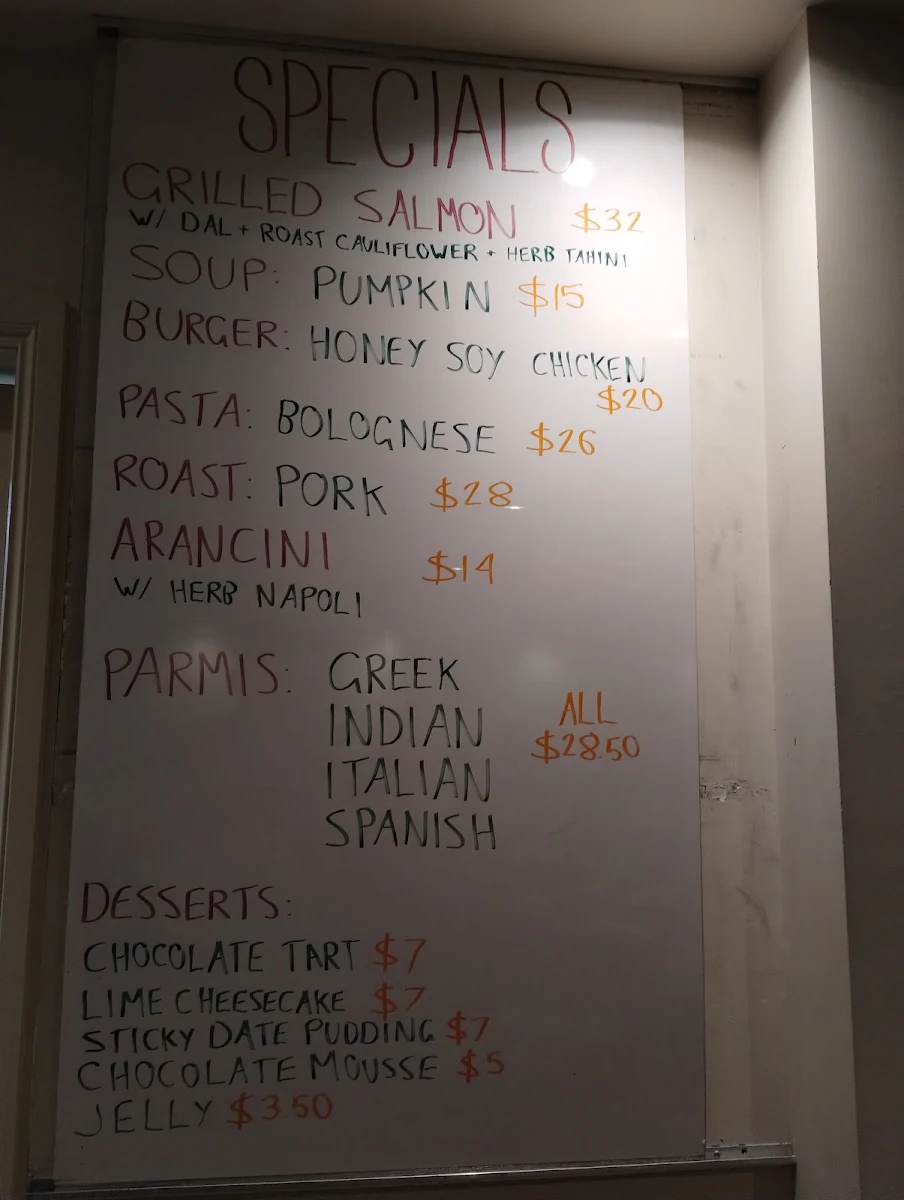 Menu, Hibernian Hotel Beechworth