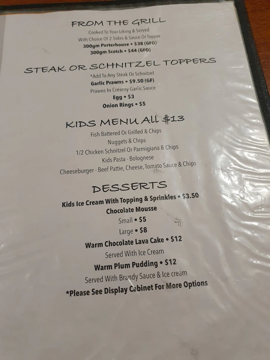 Menu, Hibernian Hotel Beechworth