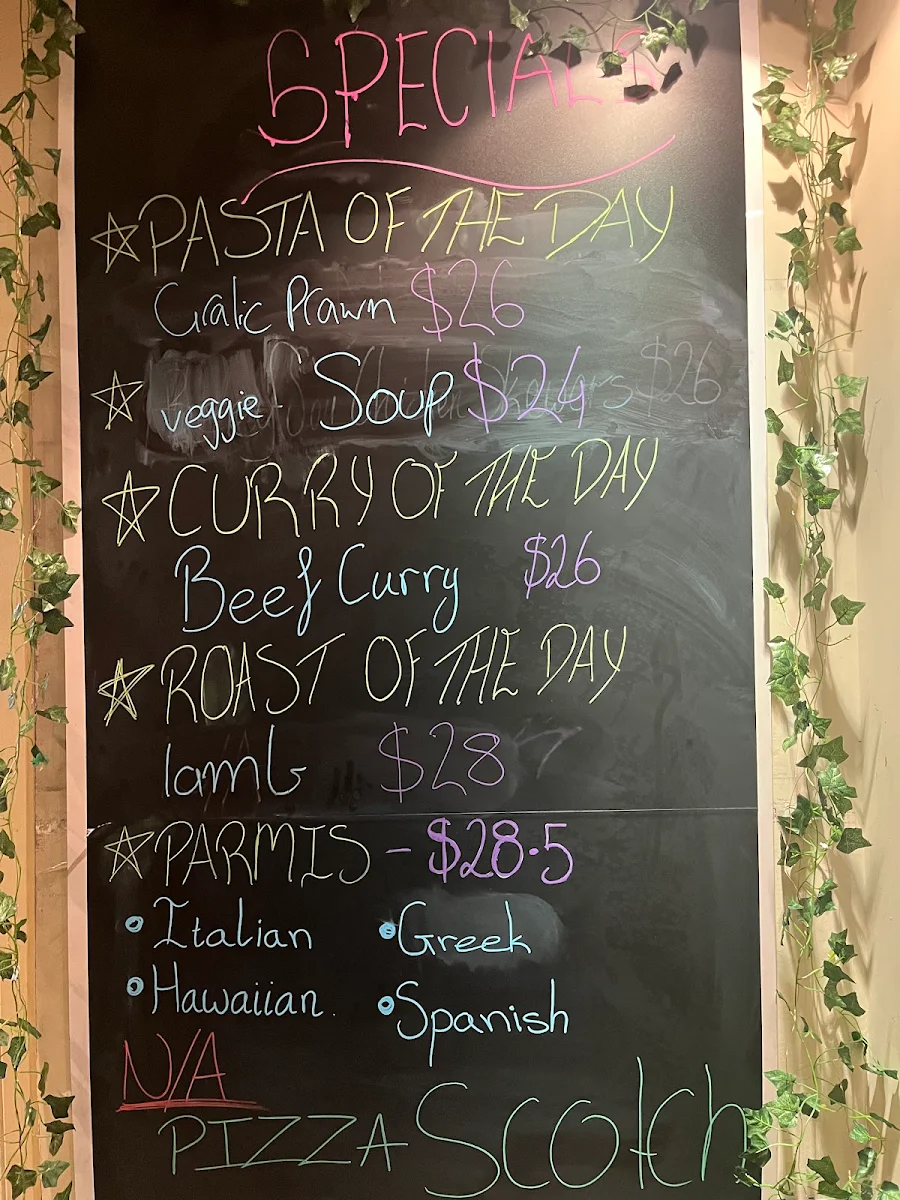 Menu, Hibernian Hotel Beechworth
