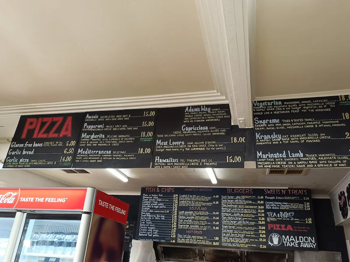 Menu, Maldon Takeaway