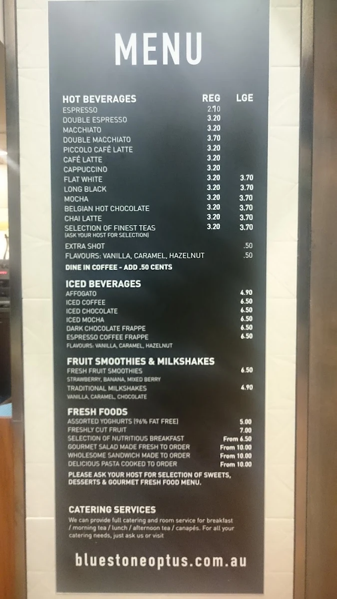 Menu, Bluestone Espresso Bar Macquarie