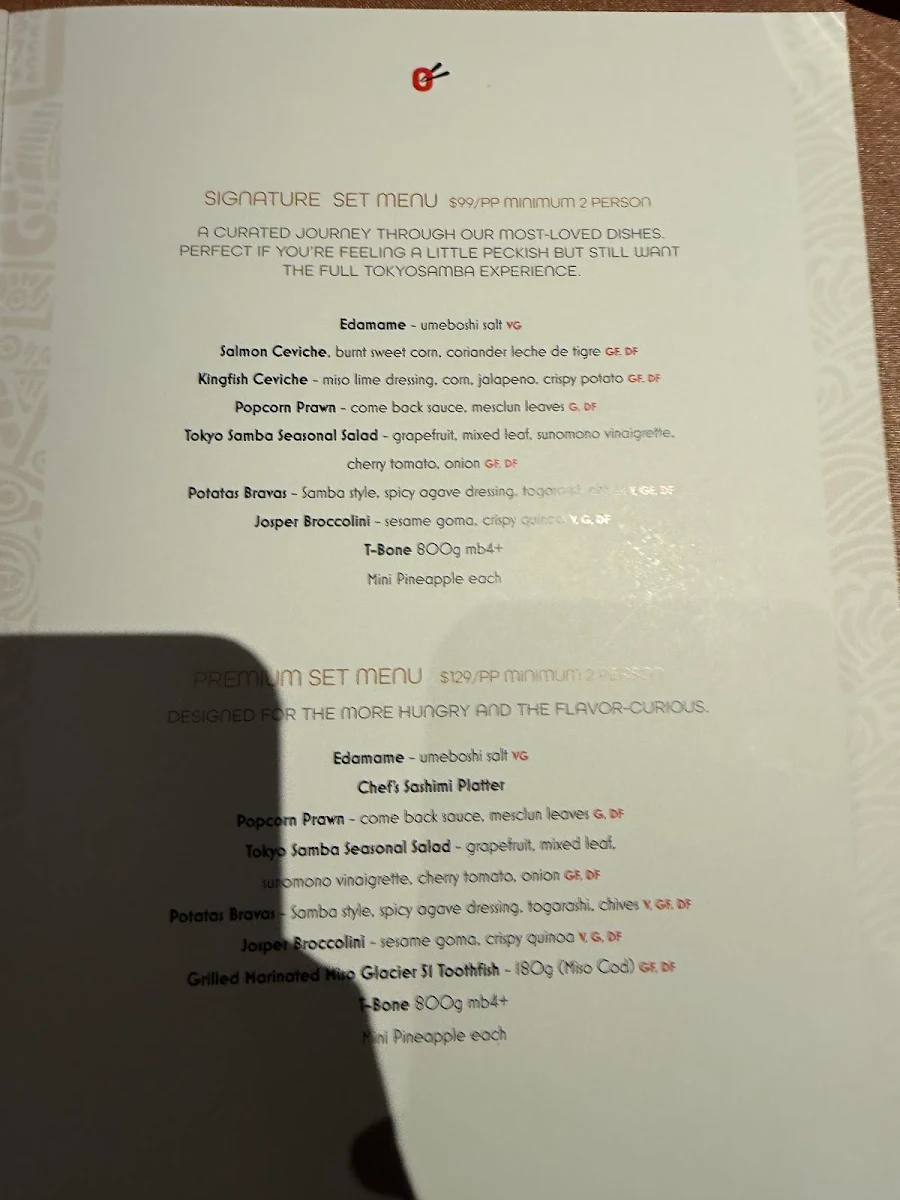 Menu, Tokyo Samba