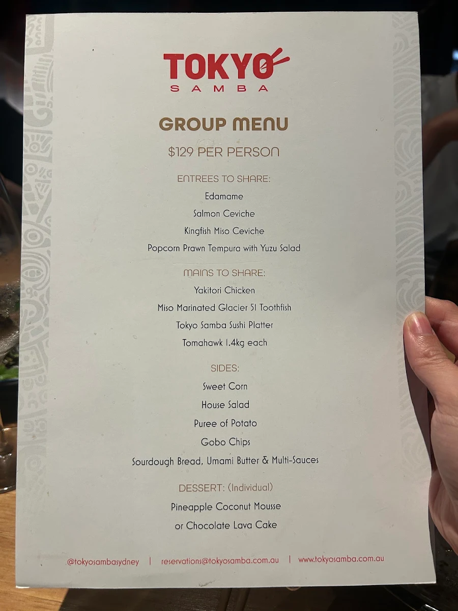 Menu, Tokyo Samba