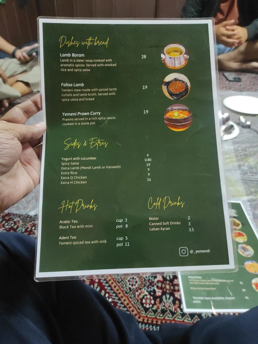 Menu, Yemendi Restaurant