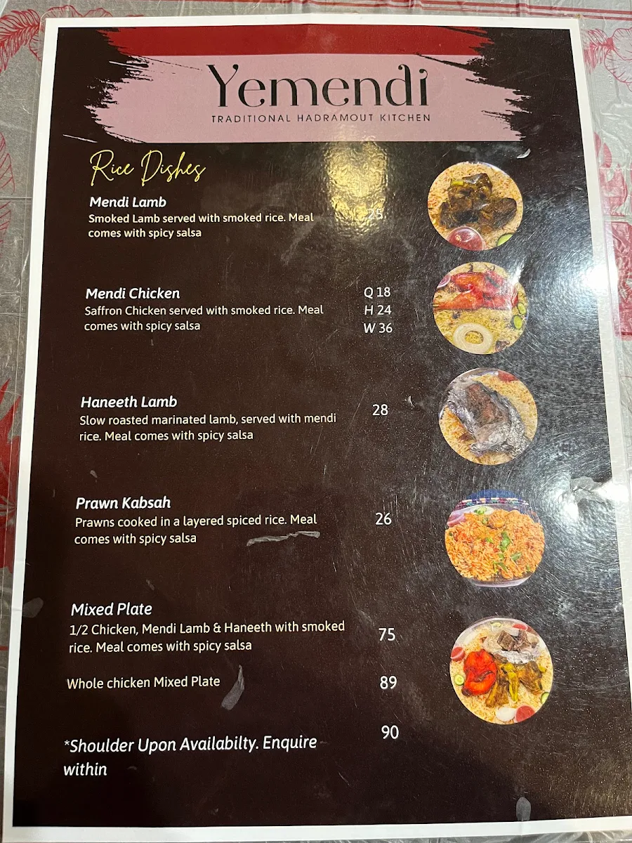 Menu, Yemendi Restaurant