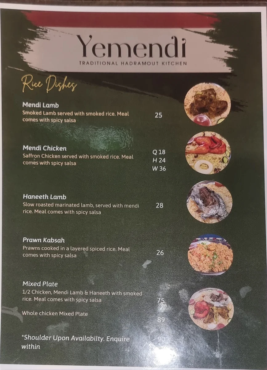 Menu, Yemendi Restaurant