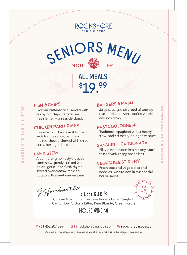Menu, Rockshore Bar & Bistro - Rockingham
