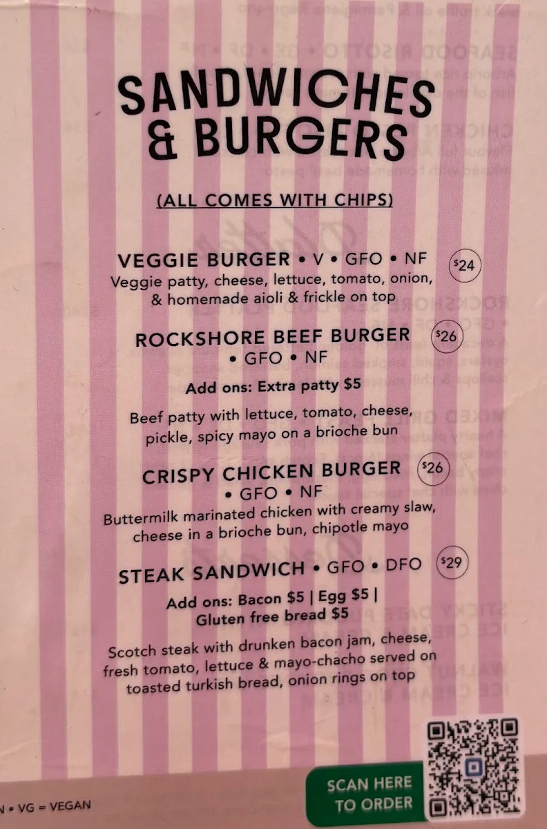 Menu, Rockshore Bar & Bistro - Rockingham