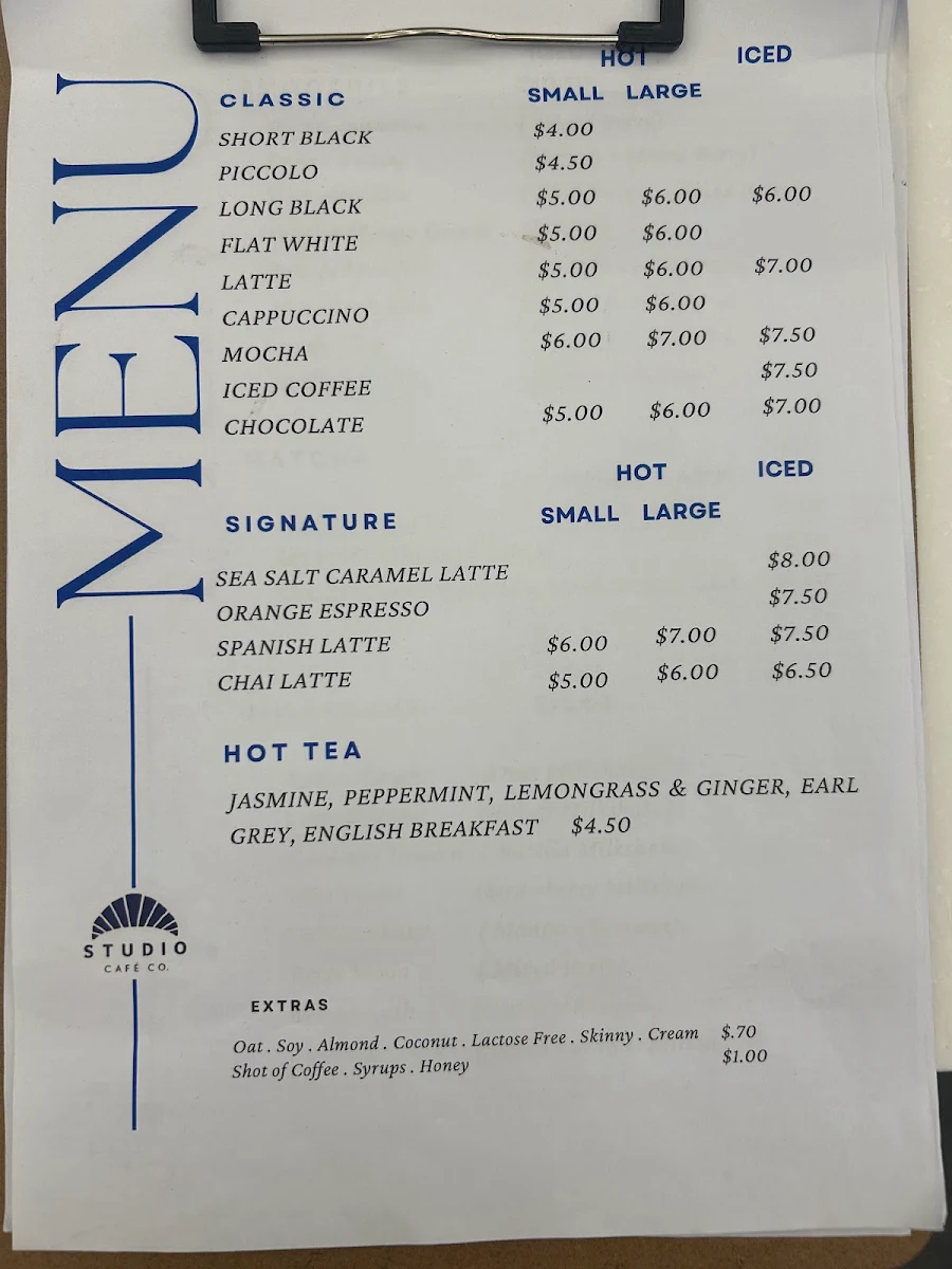 Menu, STUDIO Cafe Co.