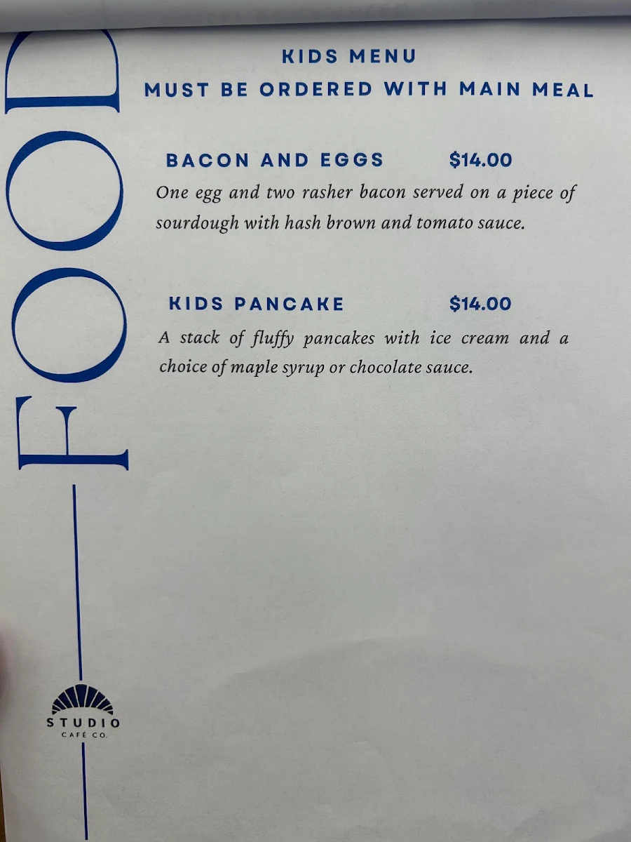 Menu, STUDIO Cafe Co.