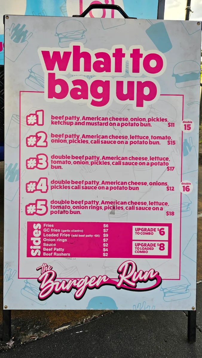 Menu, The Burger Run