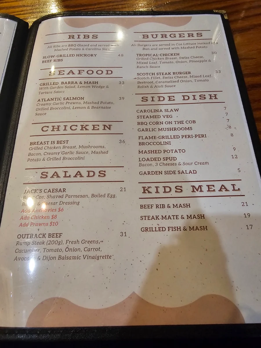 Menu, Outback Jacks
