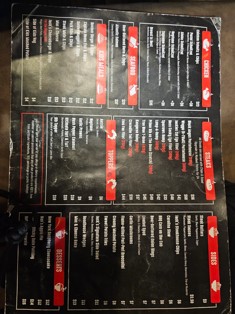 Menu, Outback Jacks