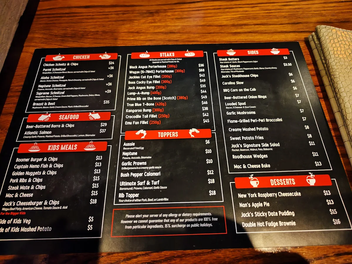 Menu, Outback Jacks