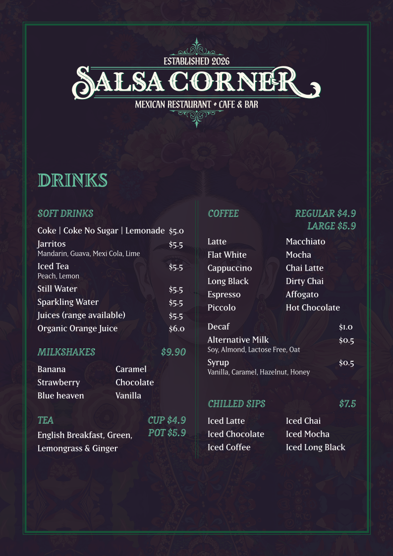 Menu, Salsa Corner | Best Mexican Restaurant, Cafe & Bar in Cowes VIC