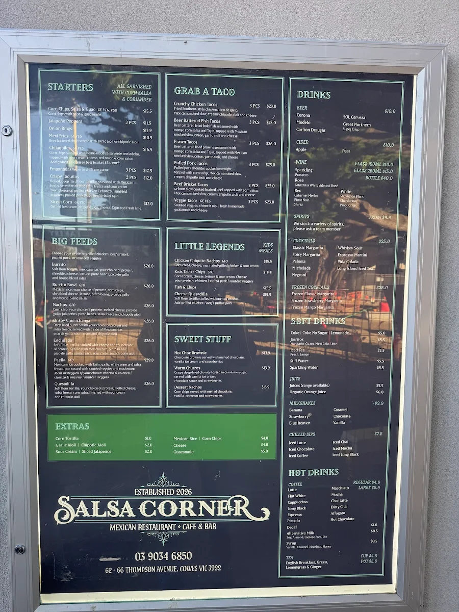 Menu, Salsa Corner | Best Mexican Restaurant, Cafe & Bar in Cowes VIC