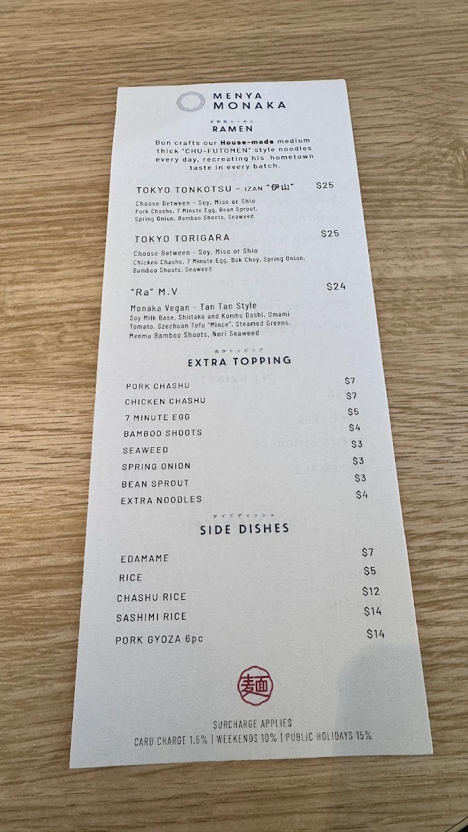 Menu, Menya Monaka