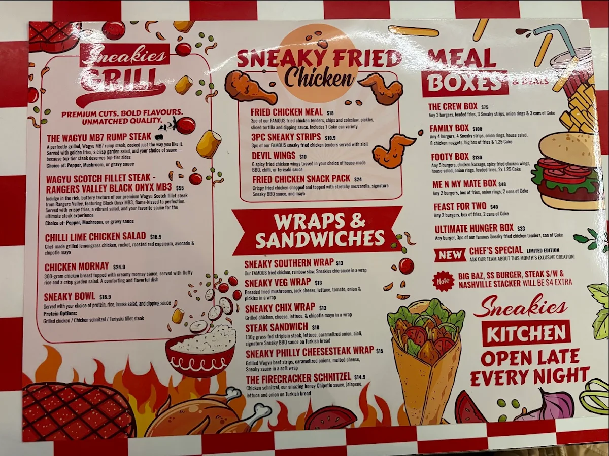 Menu, Sneakies kitchen