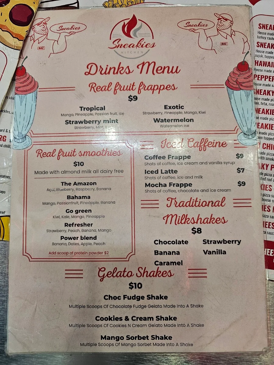 Menu, Sneakies kitchen