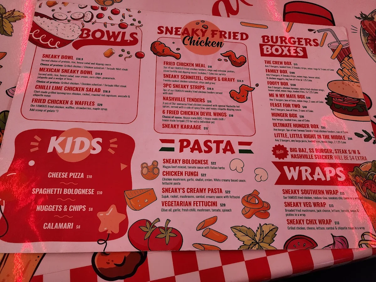Menu, Sneakies kitchen