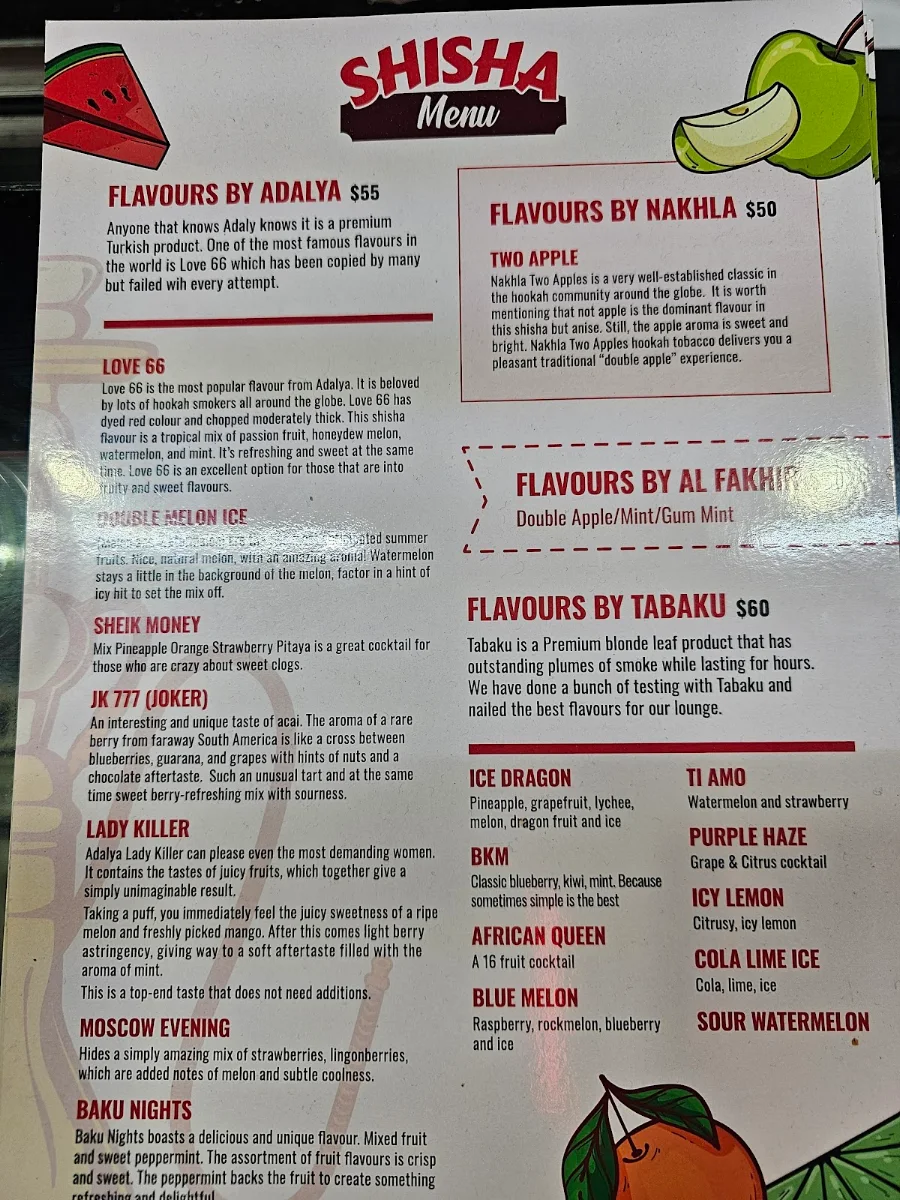 Menu, Sneakies kitchen