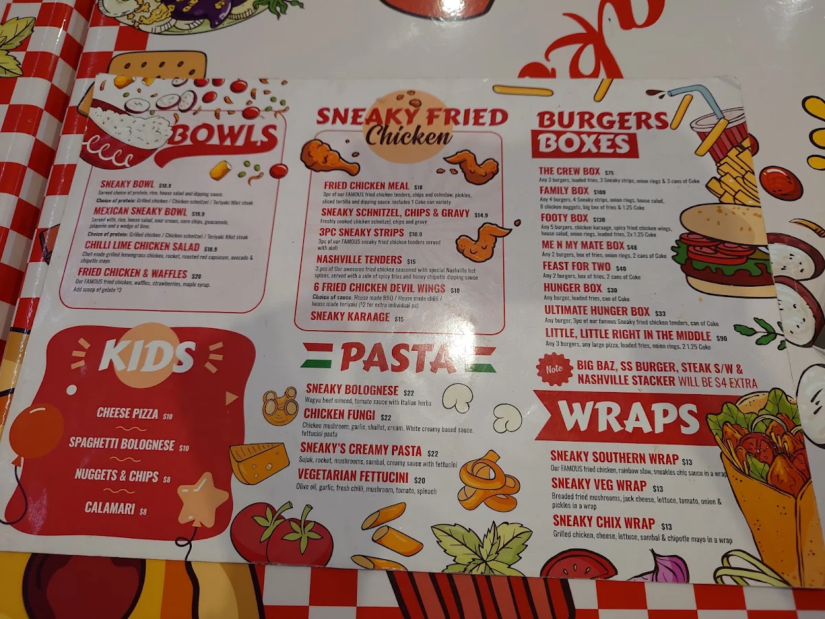 Menu, Sneakies kitchen