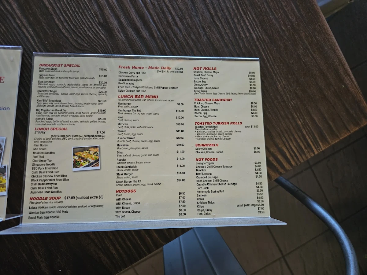 Menu, Ken's Cafe