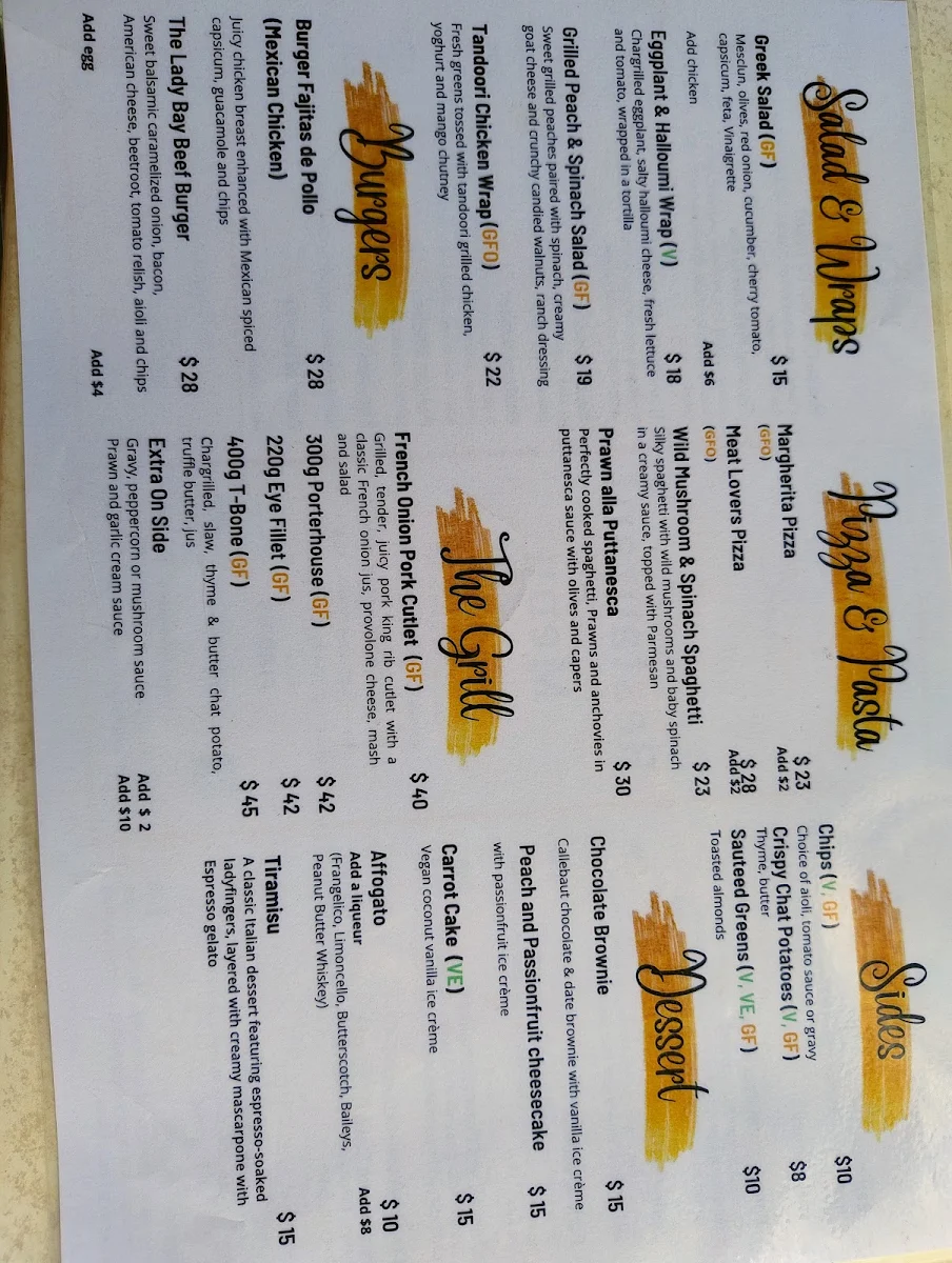 Menu, Lady Bay Resort Bar & Restaurant