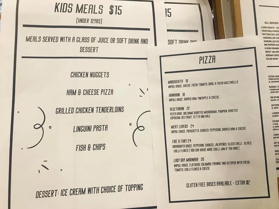 Menu, Lady Bay Resort Bar & Restaurant