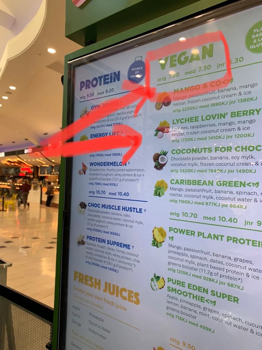 Menu, Boost Juice