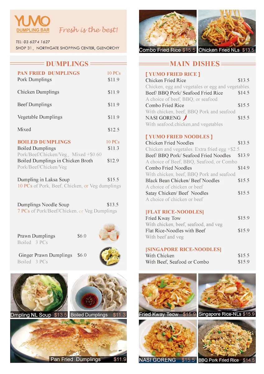 Menu, Yumo Dumpling Bar