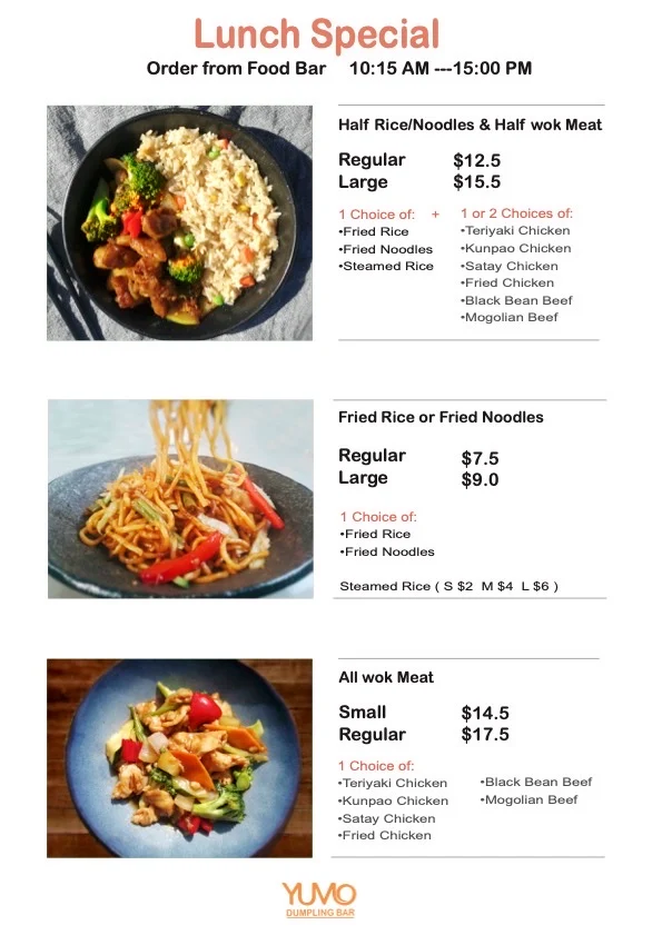 Menu, Yumo Dumpling Bar