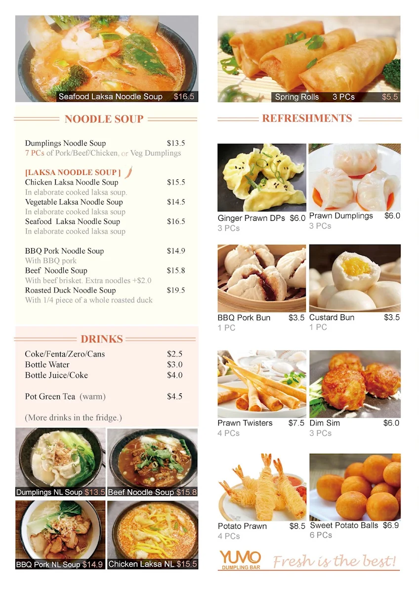 Menu, Yumo Dumpling Bar