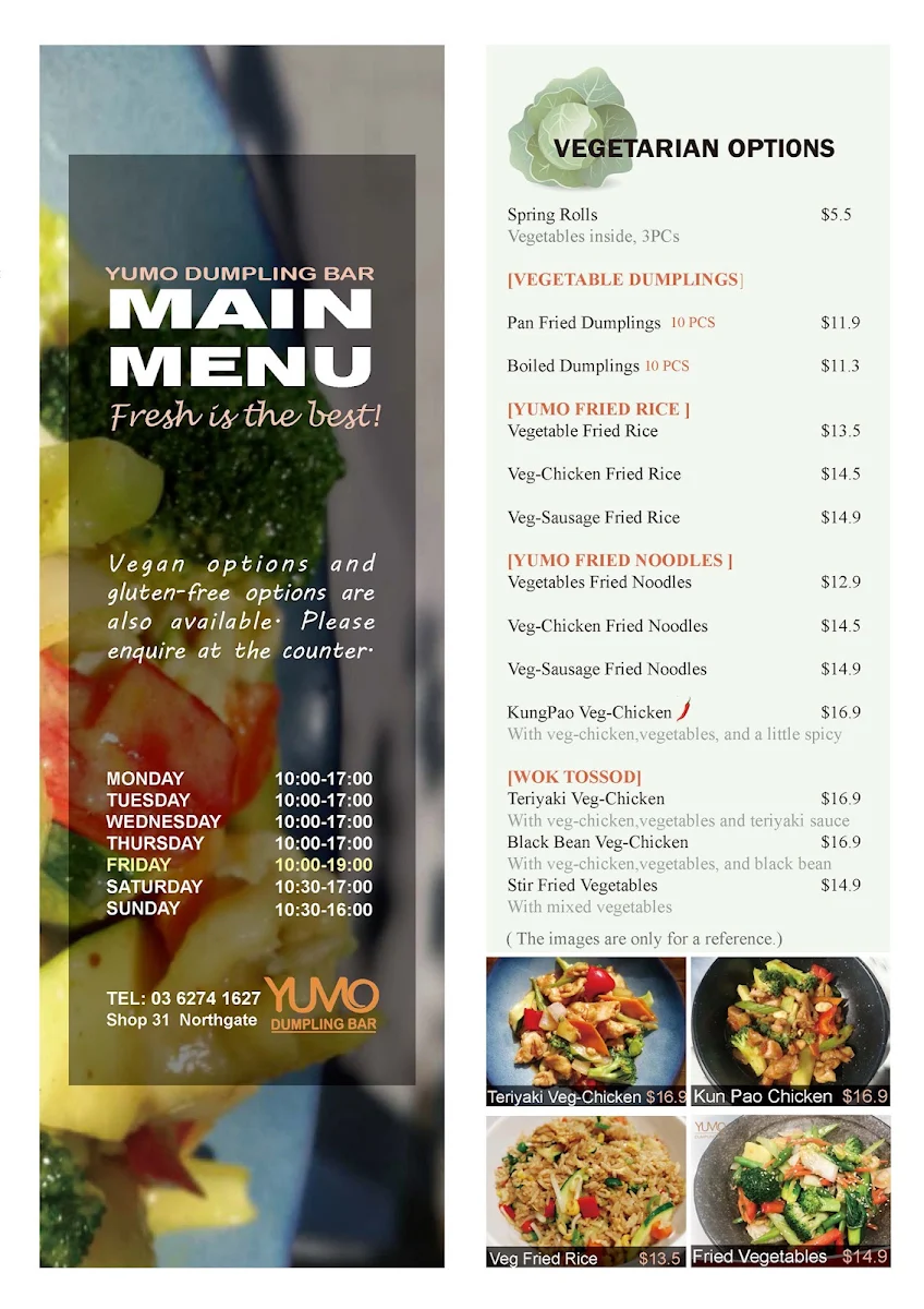 Menu, Yumo Dumpling Bar
