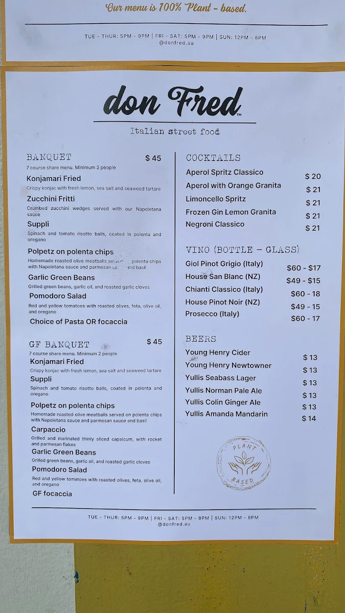 Menu, don Fred